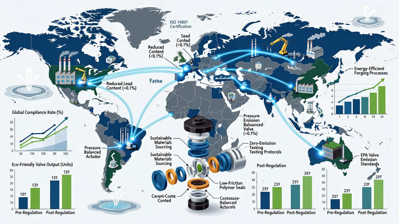 Workers assembling geyser valves using updated low-emission processes aligned with global environmental standards